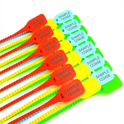 Αυτοκλείδωτη σφραγίδα με ταινία PP με περιοχή σήμανσης L 33 * W 25 mm και προσαρμοσμένη πλαστική ετικέτα